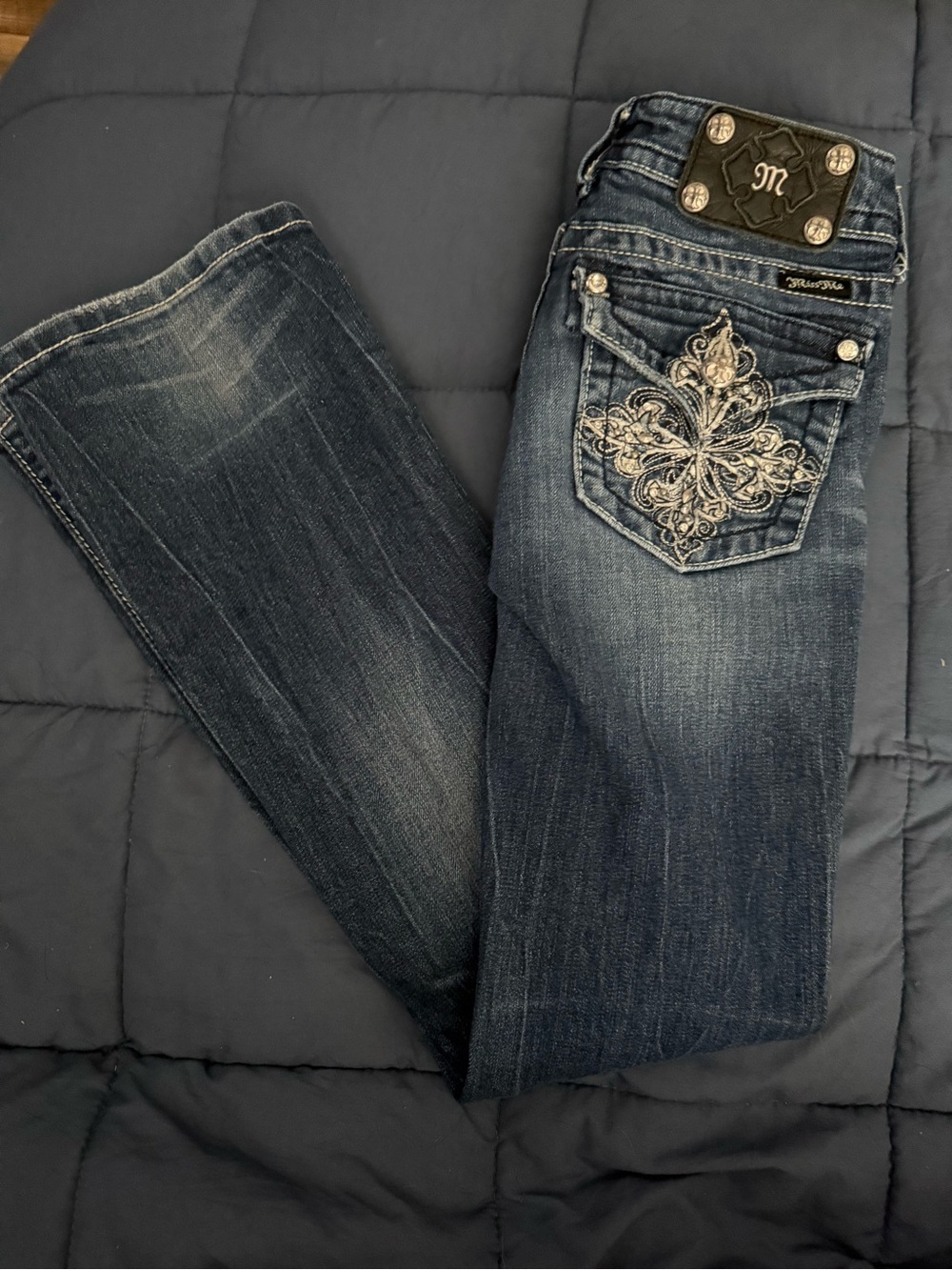 Miss Me Dark Blue Bootcut Jeans with Embroidered Back Pockets
